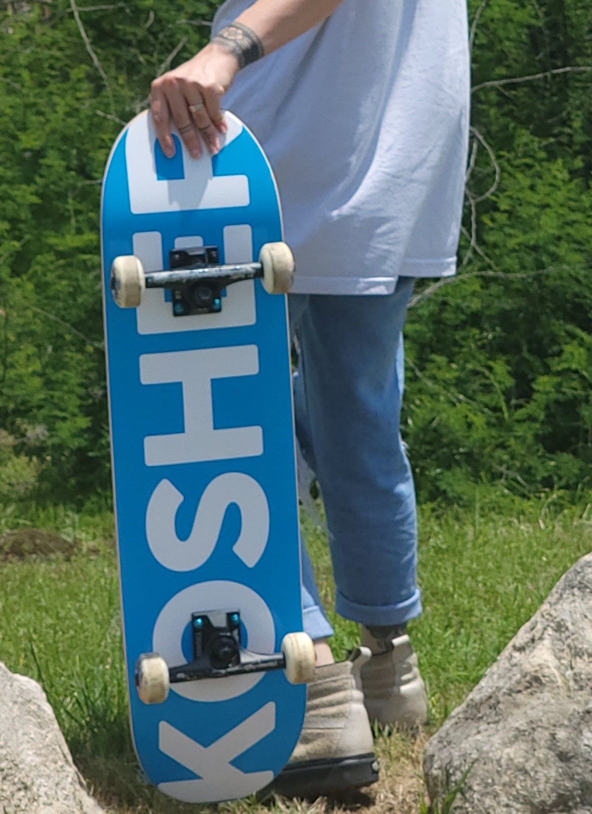 Skate Board Deck - KDV1 White on Blue